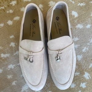Loro Piana Womens Summer Charms Walk Suede Moccasins In Pink Sand Size 40